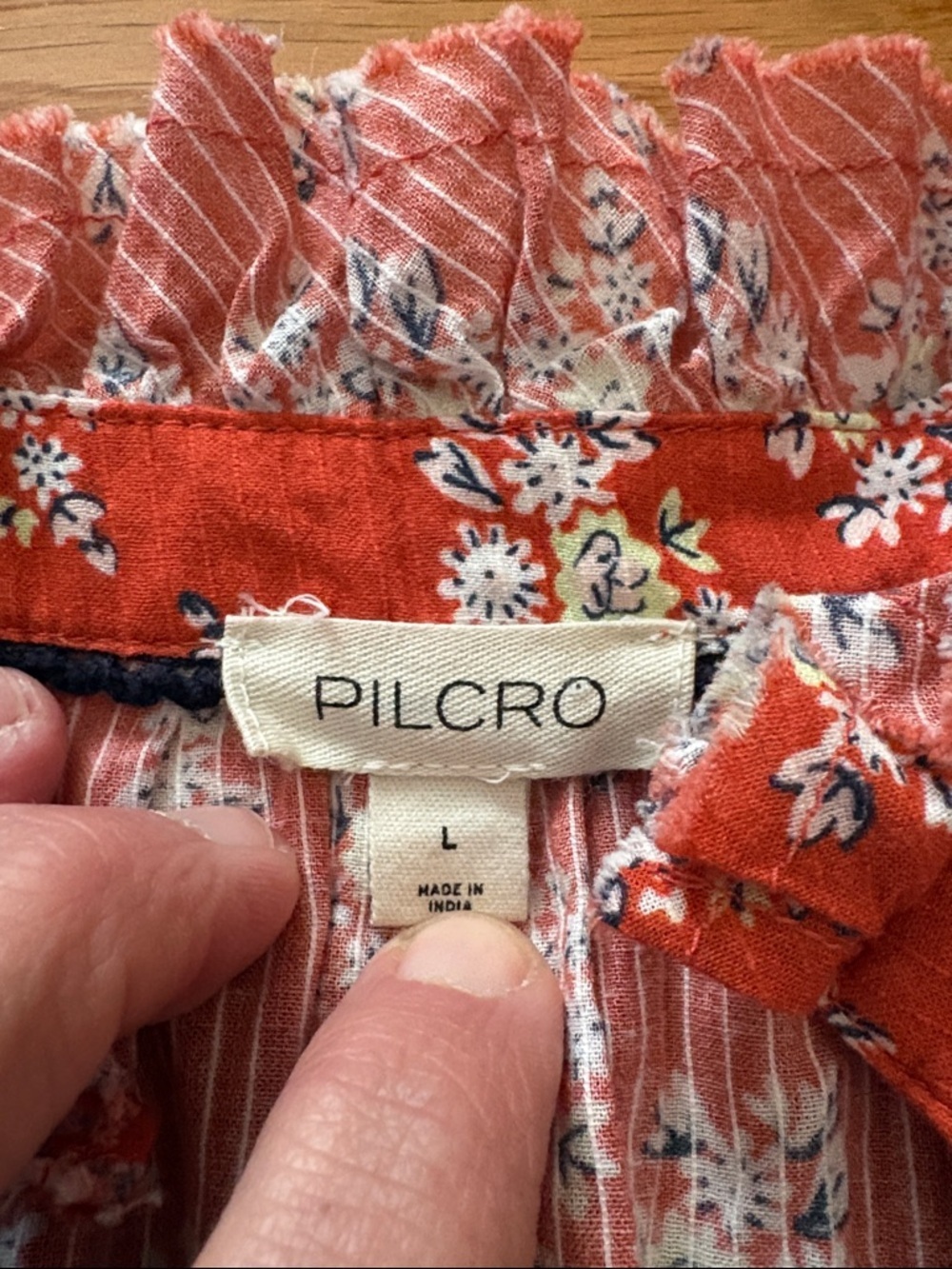 Pilcro Coral Red Floral Button-Down Shirt - Picture 2 of 9